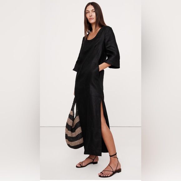 BANANA REPUBLIC LINEN SCOOP-NECK MAXI DRESS - Picture 1 of 9
